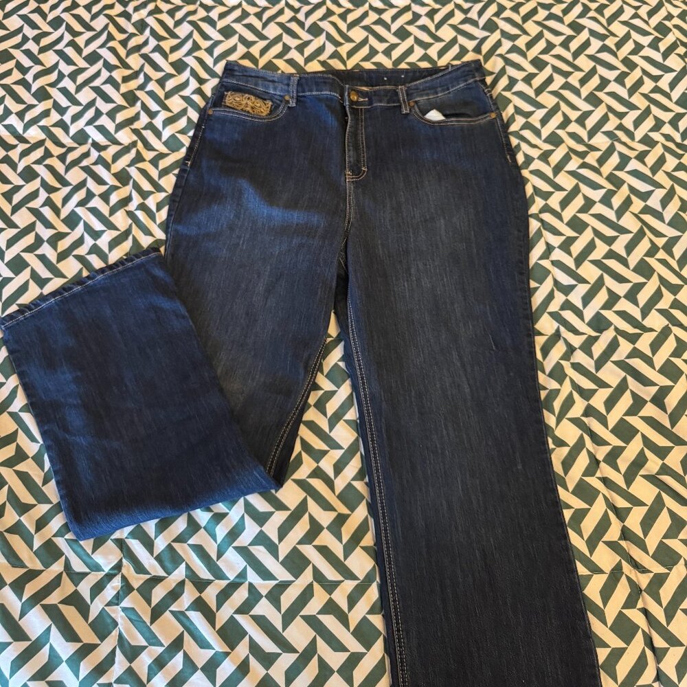 Christopher & Banks Women's Jeans- Size 14, Dark Wash with Embroidered Pockets